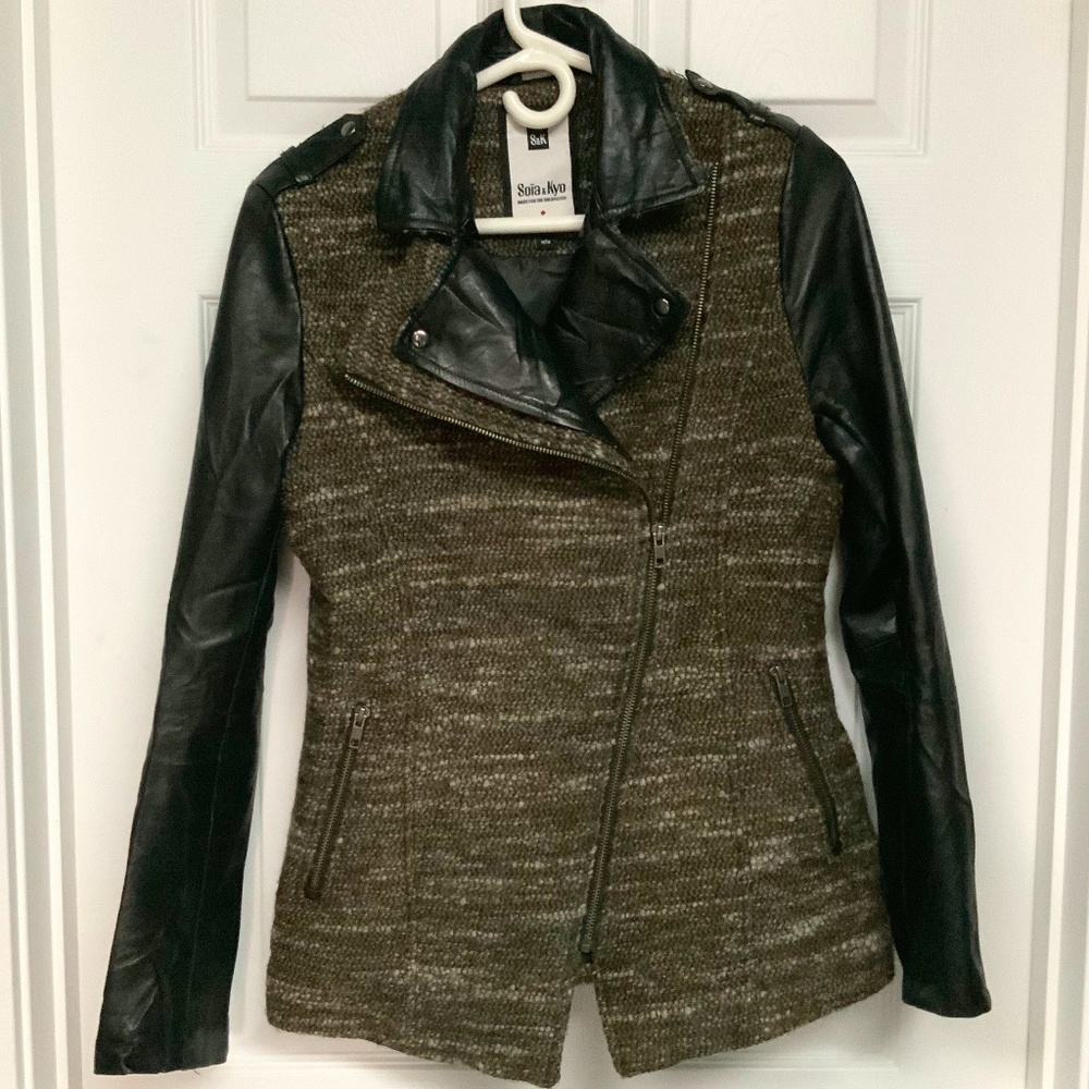 Fitted Wool and Leather Moto Jacket by Soia & Kyo women’s size M